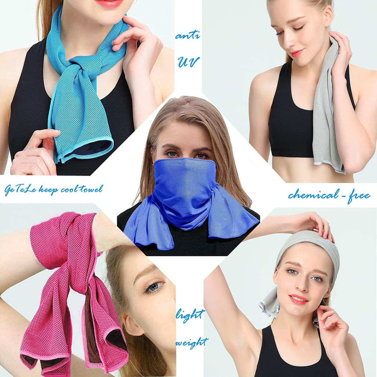 Cooling Towel 6 Pack, 36"X12" Cooling Towels for Neck and Face, Soft Microfiber Cooling Neck Wraps, Ice Sports Towel for Instant Cooling, Stay Cool for Yoga, Sport, Workout, Running, Camping, Golf