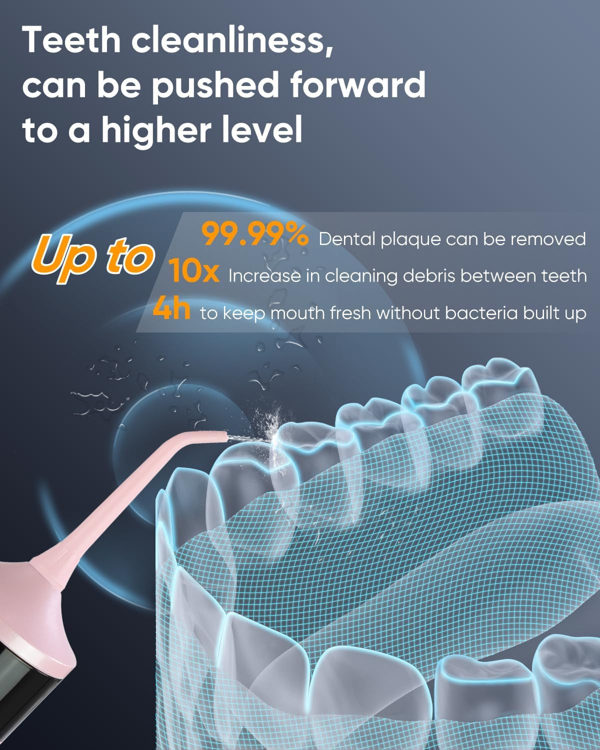 LP221 UVC Sterilizable Cordless Water Flossers for Teeth 335ML Portable OLED Display Dental Flosser with 4 Modes 8 Jet Tips and a Storage Pouch for Home and Travel (Juicy Pink)