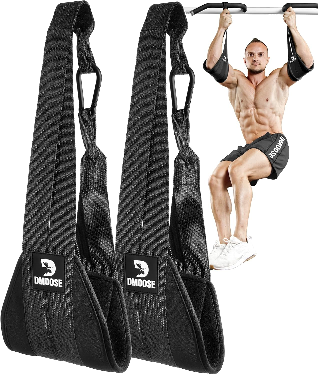 Hanging Ab Straps for Pull up Bar & Core Strength Training - Thick Padded Arm Strap for Ab Swing with 2 Rust-Resistant Carabiners - Pull up Straps for Ab Workouts at Home and Gym